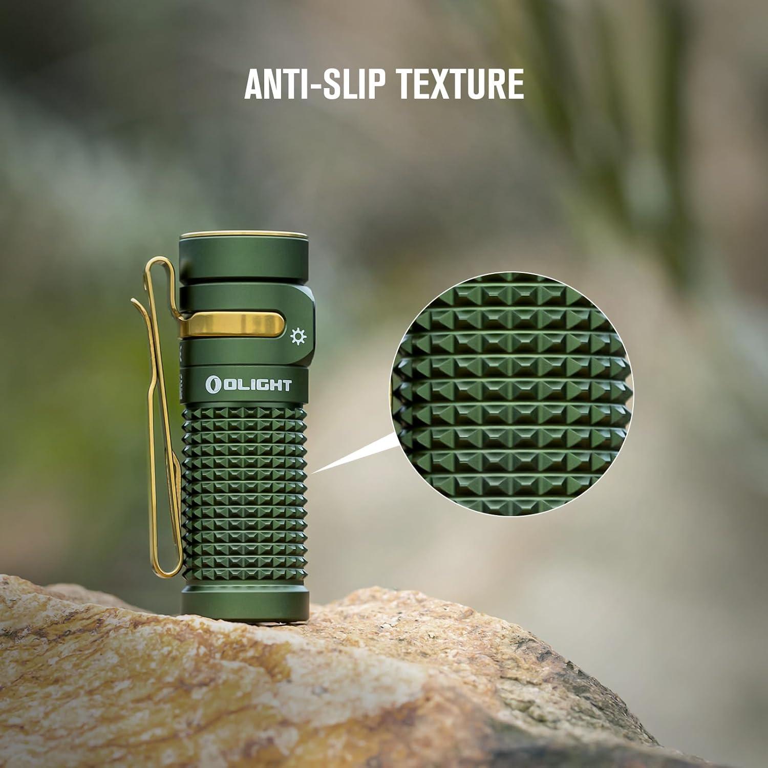 imageOLIGHT Baton4 Rechargeable EDC Flashlight LED Pocket Light 1300 Lumens with Magnetic Charging Cable 6 Modes IPX8 Waterproof Powerful Bright Flashlight for Home Camping and Emergencies OD GreenOD Green