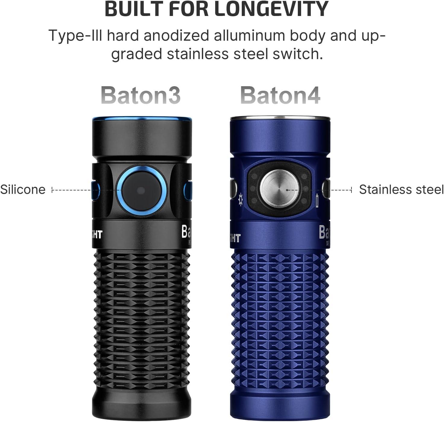 imageOLIGHT Baton4 Rechargeable EDC Flashlight LED Pocket Light 1300 Lumens with Magnetic Charging Cable 6 Modes IPX8 Waterproof Powerful Bright Flashlight for Home Camping and Emergencies OD GreenRegal Blue