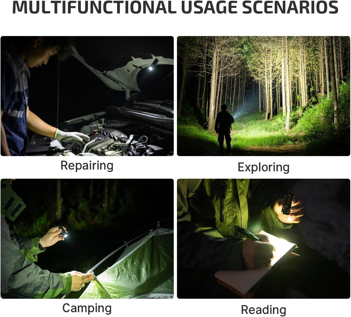 imageOLIGHT Baton4 Rechargeable EDC Flashlight LED Pocket Light 1300 Lumens with Magnetic Charging Cable 6 Modes IPX8 Waterproof Powerful Bright Flashlight for Home Camping and Emergencies OD GreenBlack