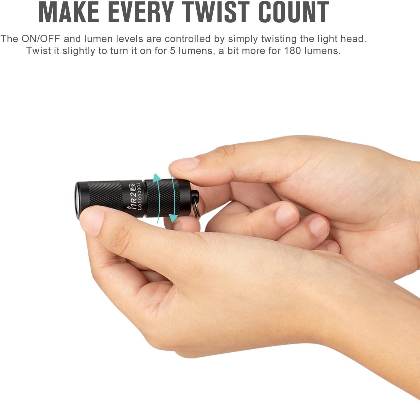 imageOLIGHT I1R 2 Pro Eos 180 Lumens EDC Rechargeable Keychain Flashlight Powered by Builtin Rechargeable Battery with TypeC USB Cable Slim Mini Handheld Light for Everyday Carry BlackBlack