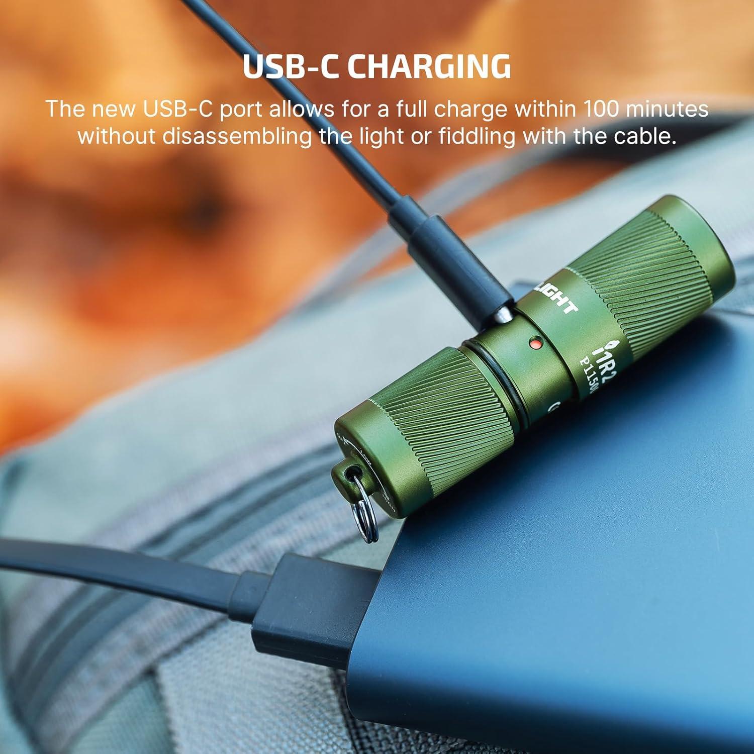 imageOLIGHT I1R 2 Pro Eos 180 Lumens EDC Rechargeable Keychain Flashlight Powered by Builtin Rechargeable Battery with TypeC USB Cable Slim Mini Handheld Light for Everyday Carry BlackOD Green