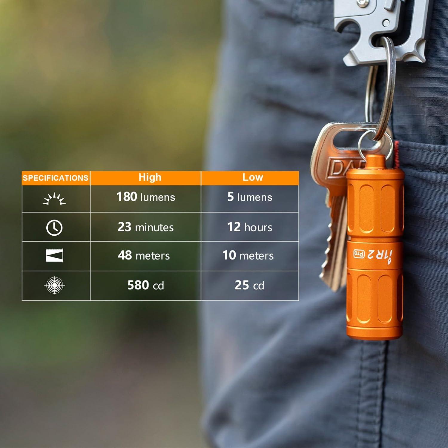 imageOLIGHT I1R 2 Pro Eos 180 Lumens EDC Rechargeable Keychain Flashlight Powered by Builtin Rechargeable Battery with TypeC USB Cable Slim Mini Handheld Light for Everyday Carry BlackOrange