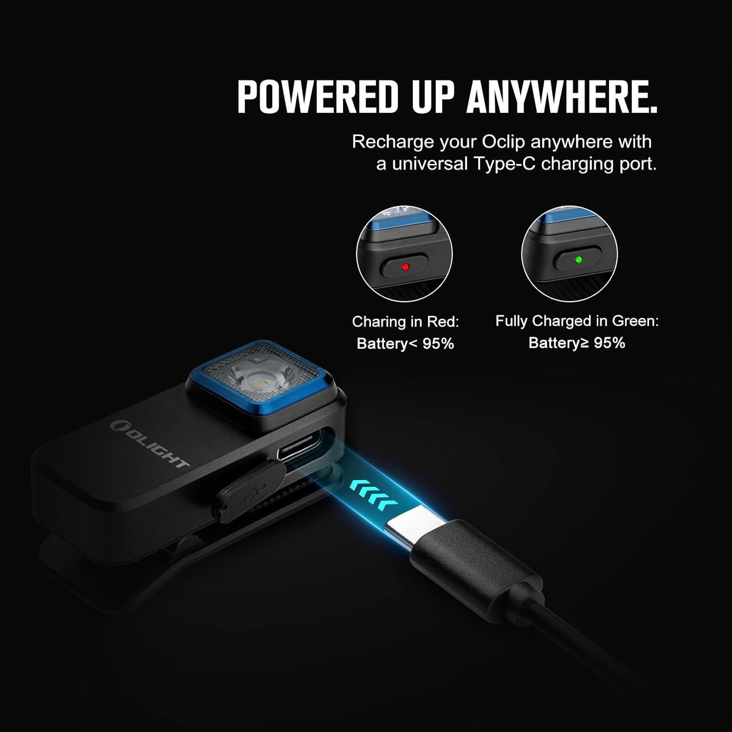 imageOLIGHT Oclip Rechargeable EDC Flashlight 300 Lumens Dual Sources Compact Pocket Clip Light Convenient USB C Charging Magnetic Flash Lights for Working Cycling Emergency Signaling ToolBlackBlack