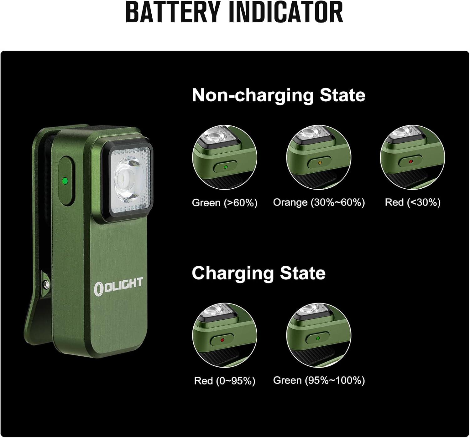imageOLIGHT Oclip Rechargeable EDC Flashlight 300 Lumens Dual Sources Compact Pocket Clip Light Convenient USB C Charging Magnetic Flash Lights for Working Cycling Emergency Signaling ToolBlackOD Green