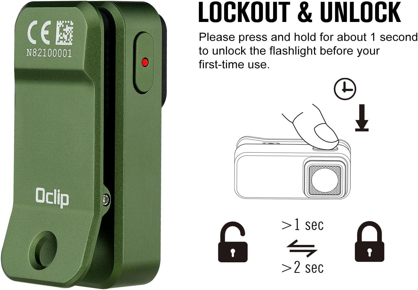 imageOLIGHT Oclip Rechargeable EDC Flashlight 300 Lumens Dual Sources Compact Pocket Clip Light Convenient USB C Charging Magnetic Flash Lights for Working Cycling Emergency Signaling ToolBlackOD Green