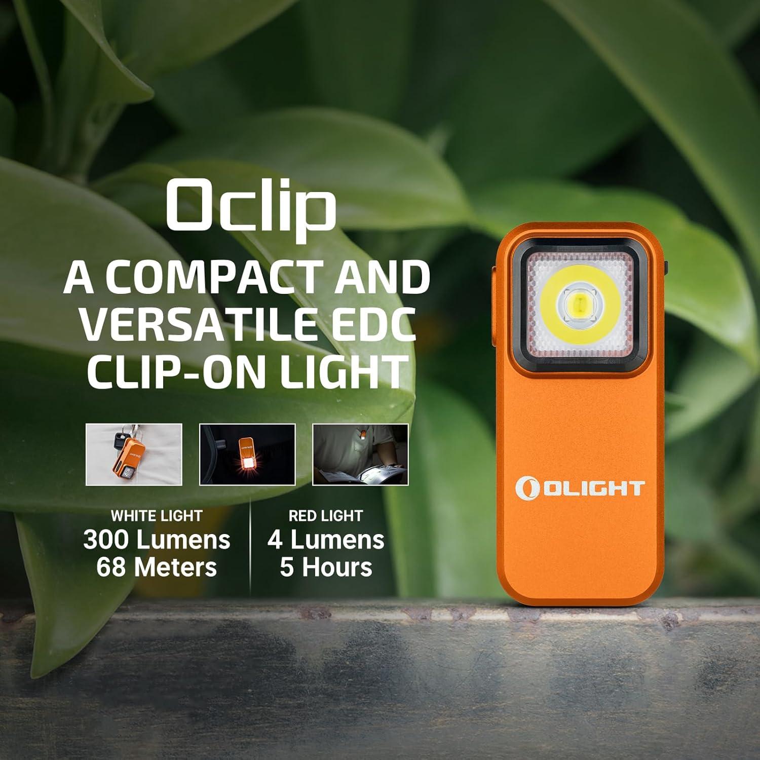 imageOLIGHT Oclip Rechargeable EDC Flashlight 300 Lumens Dual Sources Compact Pocket Clip Light Convenient USB C Charging Magnetic Flash Lights for Working Cycling Emergency Signaling ToolBlackOrange