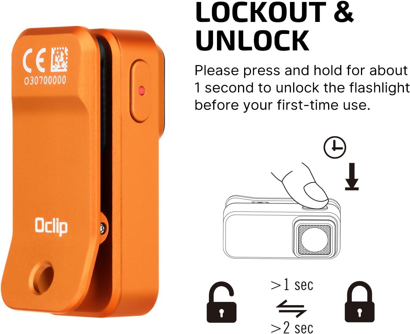 imageOLIGHT Oclip Rechargeable EDC Flashlight 300 Lumens Dual Sources Compact Pocket Clip Light Convenient USB C Charging Magnetic Flash Lights for Working Cycling Emergency Signaling ToolBlackOrange