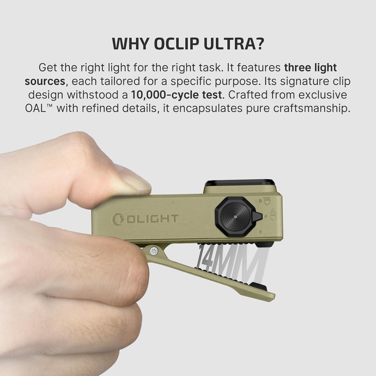 imageOLIGHT Oclip Ultra EDC Flashlight Clipon Light 530 Lumens Rechargeable with TypeC Charging Combines Floodlight Spotlight and UV Triple Magnetic Lights for Inspection and Work Navy BlueOlive Green