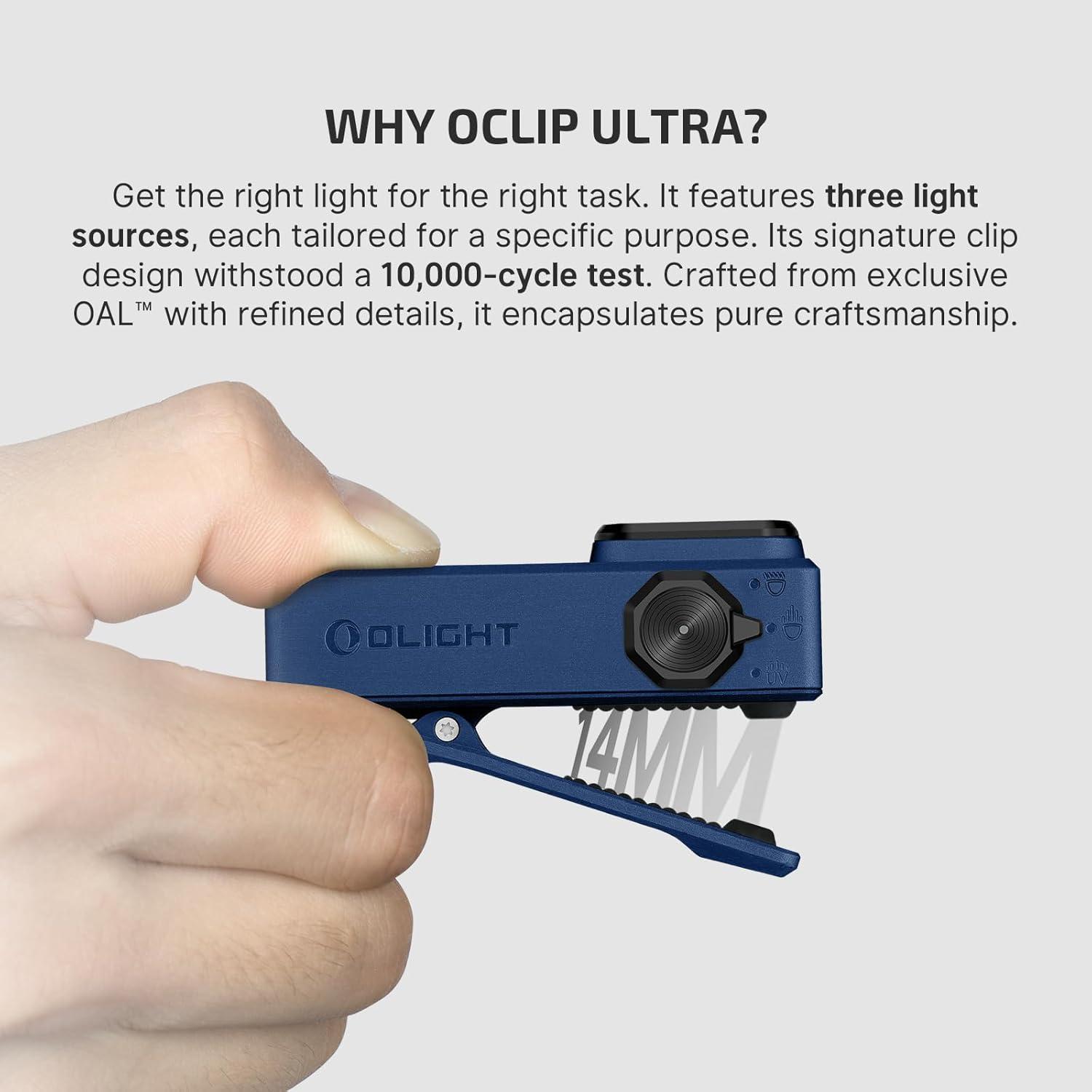 imageOLIGHT Oclip Ultra EDC Flashlight Clipon Light 530 Lumens Rechargeable with TypeC Charging Combines Floodlight Spotlight and UV Triple Magnetic Lights for Inspection and Work Navy BlueNavy Blue