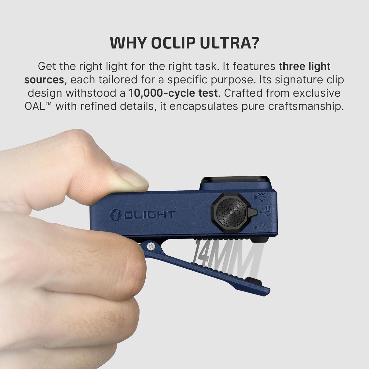 imageOLIGHT Oclip Ultra EDC Flashlight Clipon Light 530 Lumens Rechargeable with TypeC Charging Combines Floodlight Spotlight and UV Triple Magnetic Lights for Inspection and Work Navy BlueStars Stripes Edition