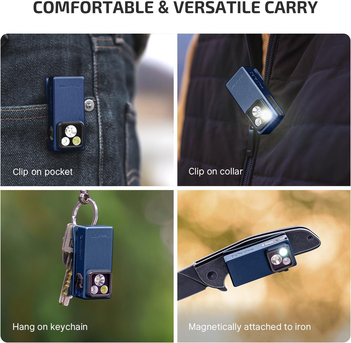 imageOLIGHT Oclip Ultra EDC Flashlight Clipon Light 530 Lumens Rechargeable with TypeC Charging Combines Floodlight Spotlight and UV Triple Magnetic Lights for Inspection and Work Navy BlueNavy Blue