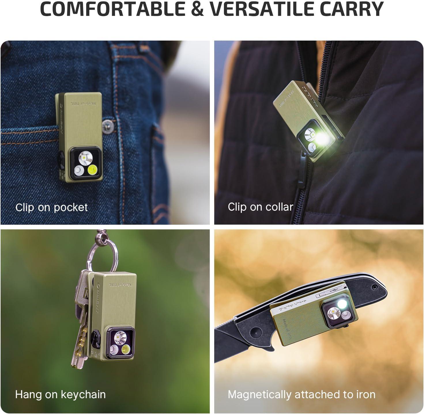 imageOLIGHT Oclip Ultra EDC Flashlight Clipon Light 530 Lumens Rechargeable with TypeC Charging Combines Floodlight Spotlight and UV Triple Magnetic Lights for Inspection and Work Navy BlueOlive Green