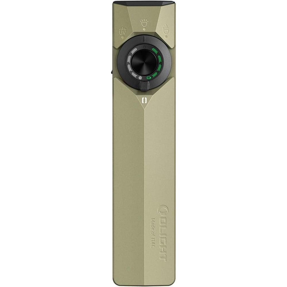 imageOLIGHT ArkPro Ultra EDC Flat Flashlight Rechargeable Portable Flash Light 1700 Lumens with White LED UV and Green Beam for Working Emergency Camping Everyday Carry Olive Green CWOlive Green