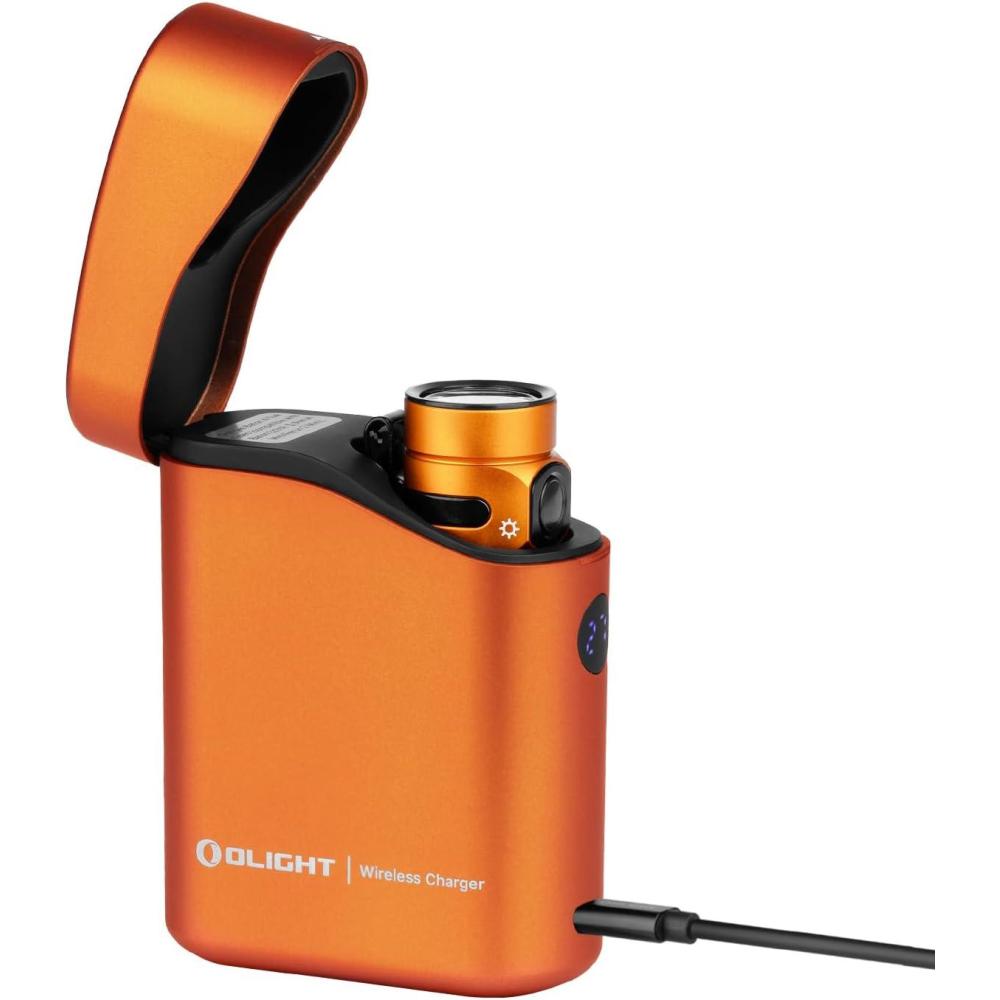 imageOLIGHT Baton4 Premium Edition EDC Flashlights 1300 Lumens with TypeC Charging Box Powered by Rechargeable Battery Small Bright Light IPX8 Waterproof for Emergencies Outdoors OD GreenOrange