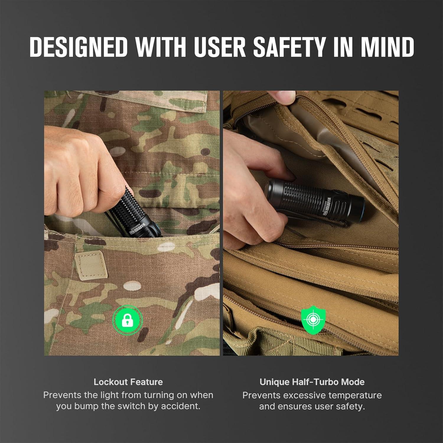 imageOLIGHT Warrior Nano Tactical Flashlight 1200 Lumens Rechargeable LED Light with MCC Charger Dual Switches EDC Light for Emergency Outdoors and Camping BlackBlack