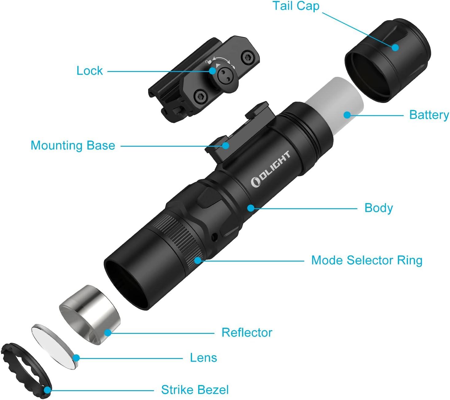 image:imageOLIGHT Odin GL Mini 1000 Lumens Picatinny Rail Mounted Rechargeable Tactical Flashlight with Green Beam and White LED Combo Removable Slide RailMount and DualButton Remote Pressure Switch BlackFLASHLIGHT