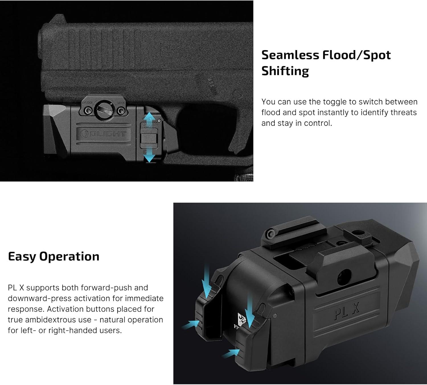image:imageOLIGHT PL X Tactical Rail Mount Flashlight with 22500 Candela Spotlight and 1200 Lumens Floodlight Adjustable and Reversible Lugs USBC Compact Strobe Mount for Outdoor Searching Matte BlackBlack