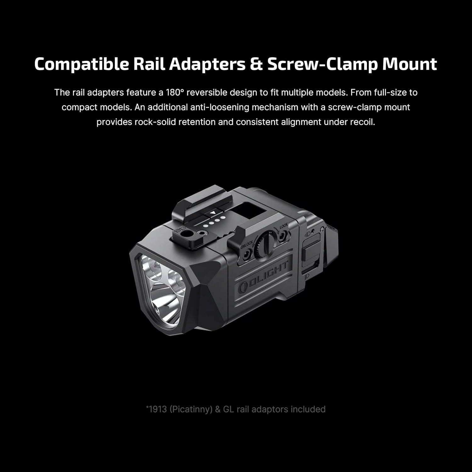 image:imageOLIGHT PL X Tactical Rail Mount Flashlight with 22500 Candela Spotlight and 1200 Lumens Floodlight Adjustable and Reversible Lugs USBC Compact Strobe Mount for Outdoor Searching Matte BlackBlack