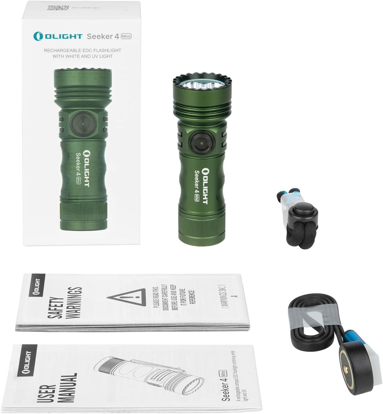 image:imageOLIGHT Seeker 4 Mini Rechargeable EDC Flashlight with 365nm UV and 1200 Lumens White Light Combo Portable Blacklight for Outdoors Cleanliness Detection and Emergency OD Green CWOD Green