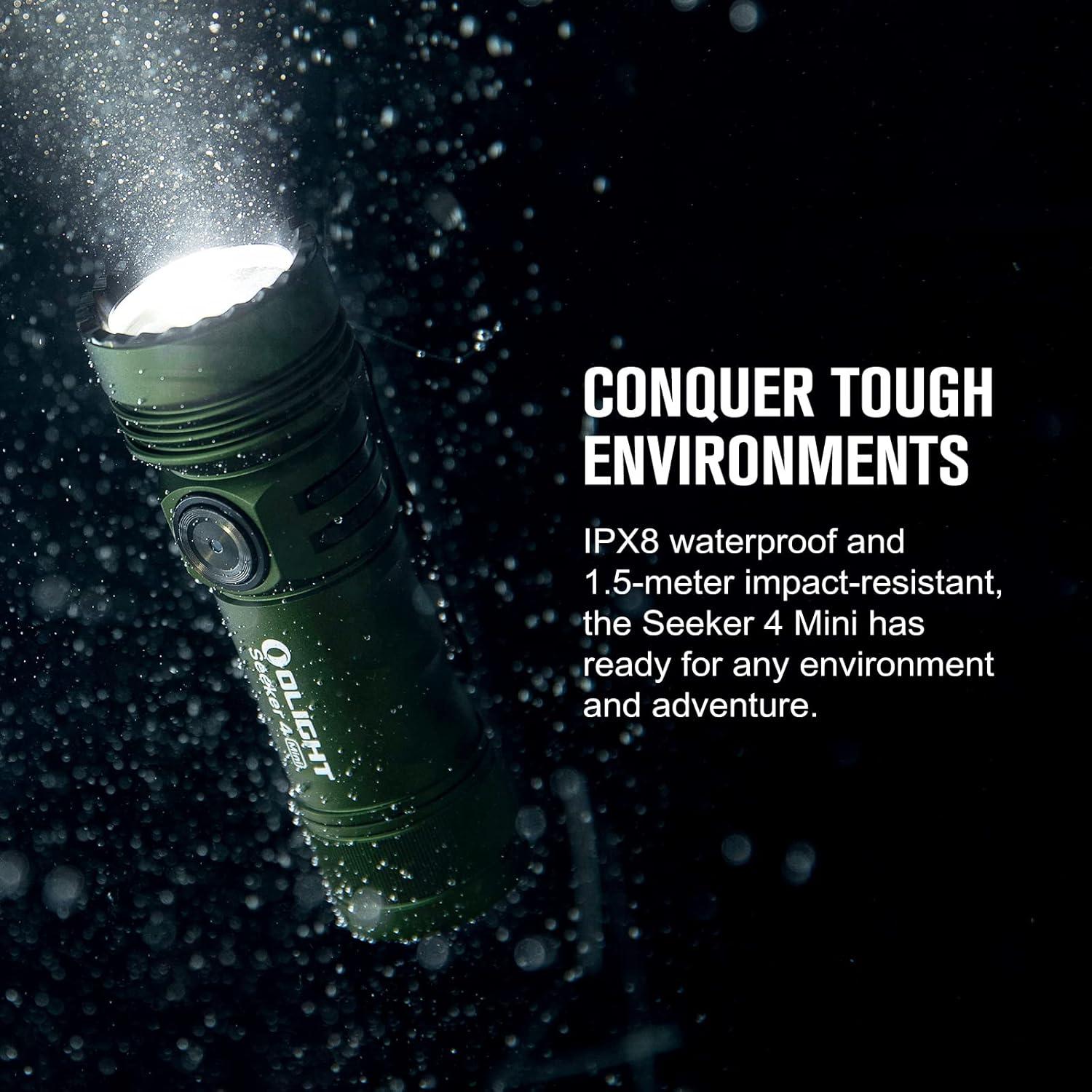 image:imageOLIGHT Seeker 4 Mini Rechargeable EDC Flashlight with 365nm UV and 1200 Lumens White Light Combo Portable Blacklight for Outdoors Cleanliness Detection and Emergency OD Green CWOD Green