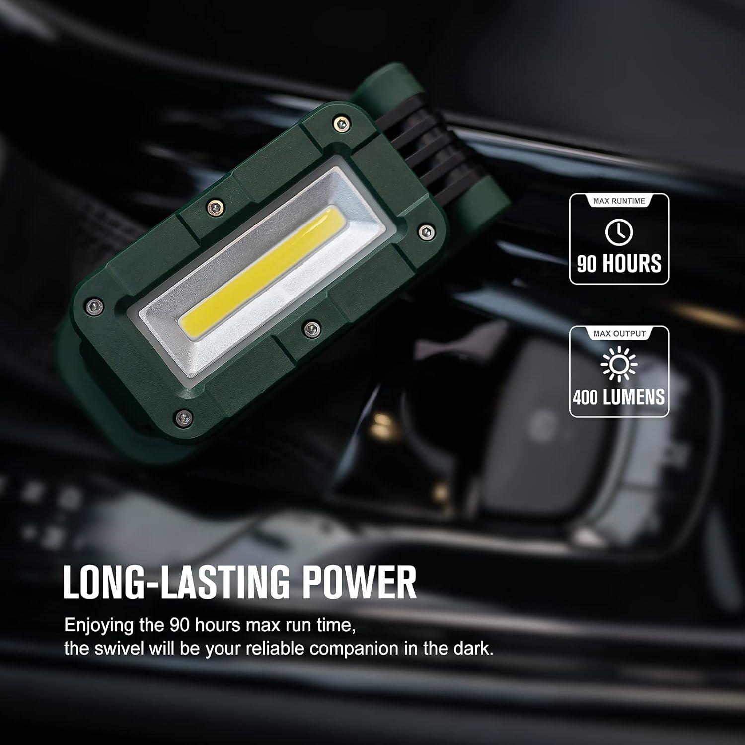image:imageOLIGHT Swivel 400 Lumens Rechargeable COB Work Light with Magnetic Base and Hanging Hook 180 Rotate and 5 Light Modes Worklight for Car Repair Grill Camping and Emergency Use Moss GreenMoss Green