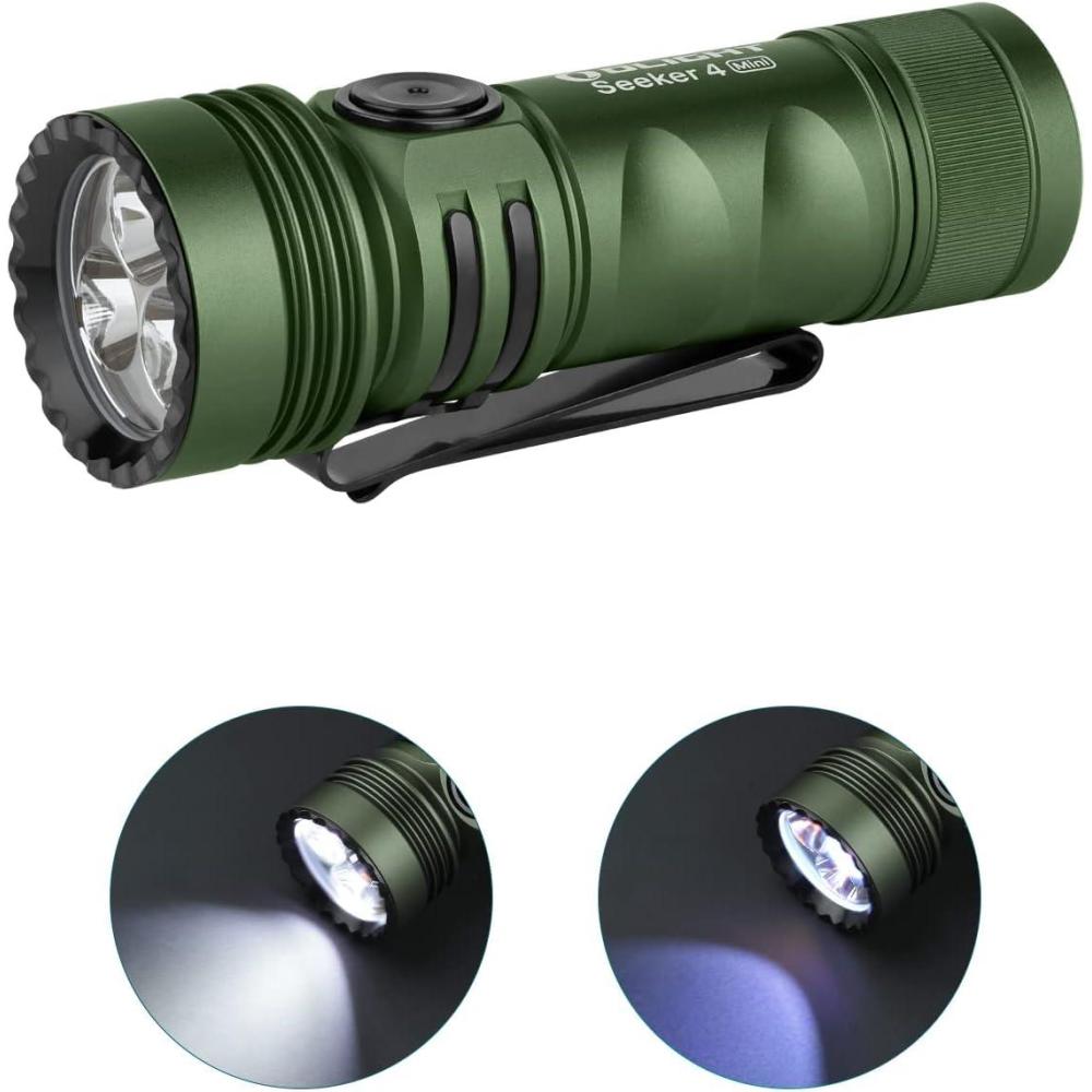 image:imageOLIGHT Seeker 4 Mini Rechargeable EDC Flashlight with 365nm UV and 1200 Lumens White Light Combo Portable Blacklight for Outdoors Cleanliness Detection and Emergency OD Green CWOD Green