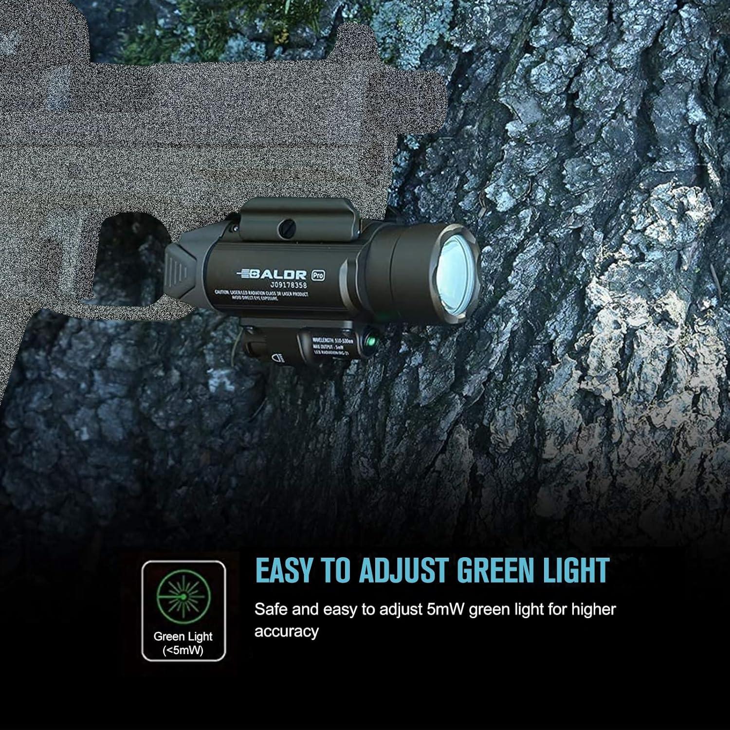 image:imageOLIGHT Baldr Pro 1350 Lumens Tactical Weaponlight with Green Light and White LED 260 Meters Beam Distance Compatible with 1913 or GL Rail Batteries IncludedDesert TanDesert Tan