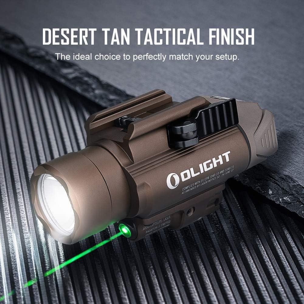 image:imageOLIGHT Baldr Pro 1350 Lumens Tactical Weaponlight with Green Light and White LED 260 Meters Beam Distance Compatible with 1913 or GL Rail Batteries IncludedDesert TanDesert Tan