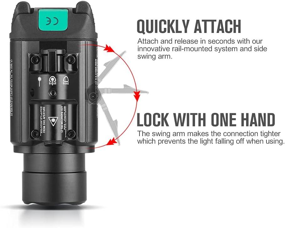 image:imageOLIGHT Baldr Pro 1350 Lumens Tactical Weaponlight with Green Light and White LED 260 Meters Beam Distance Compatible with 1913 or GL Rail Batteries IncludedDesert TanBlack