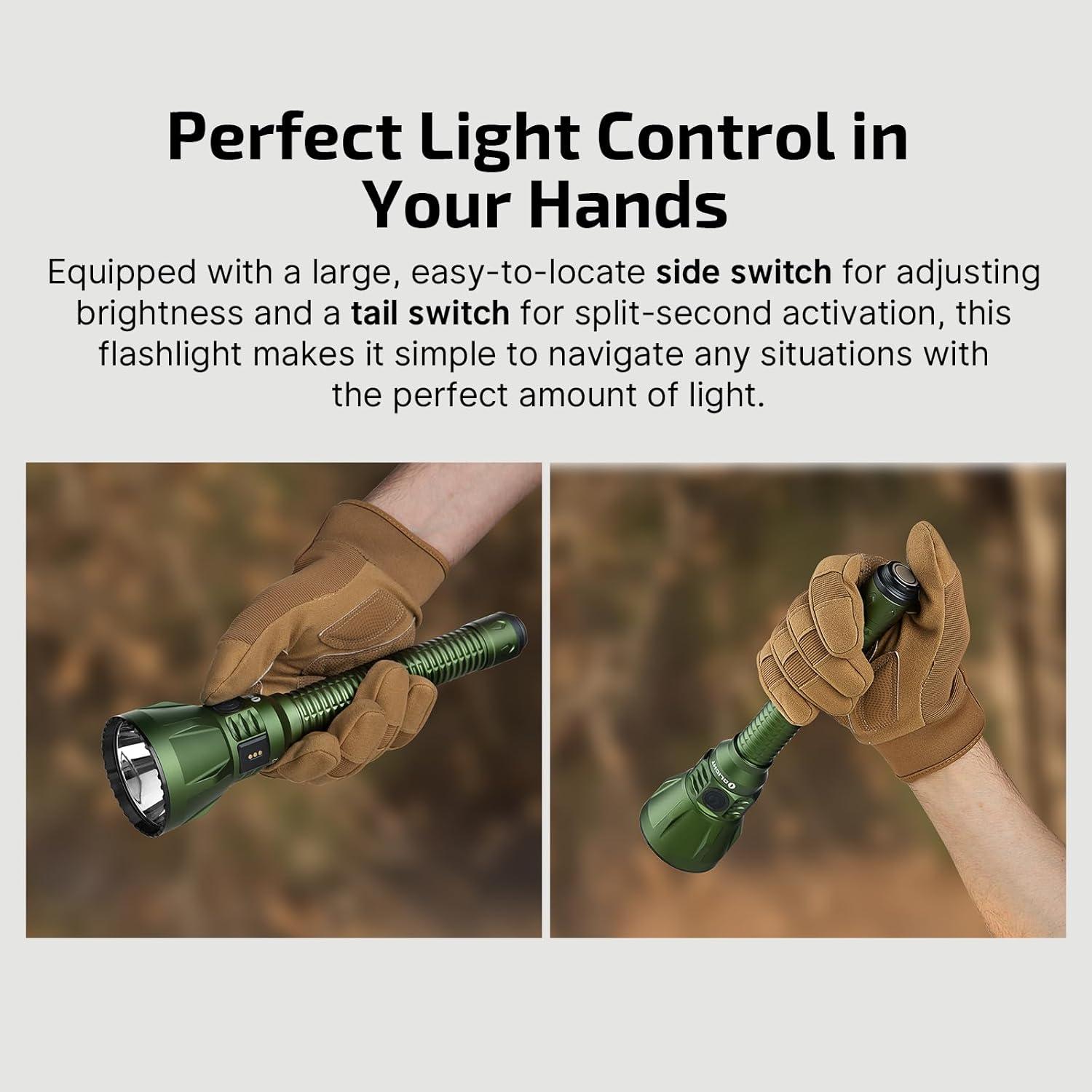 image:imageOLIGHT Javelot Turbo 2 1800 Lumen Rechargeable Tactical Flashlight with LongRange 4921ft Throw DualSwitch LED Hunting Light with Wireless Remote 8M Control Battery Pack amp USB C Cable OD GreenOD Green