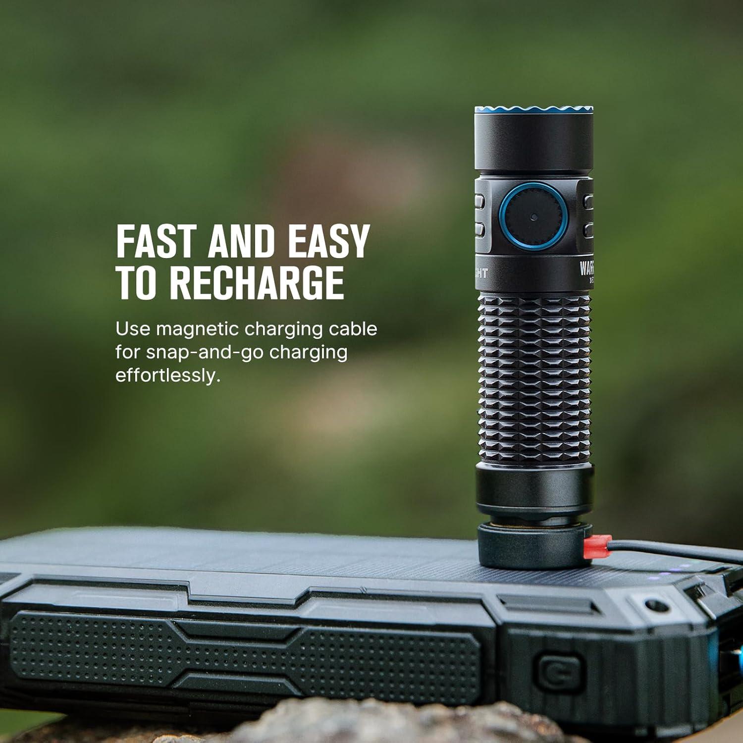 image:imageOLIGHT Warrior Nano Tactical Flashlight 1200 Lumens Rechargeable LED Light with MCC Charger Dual Switches EDC for Emergency Outdoors and Camping RedBlack