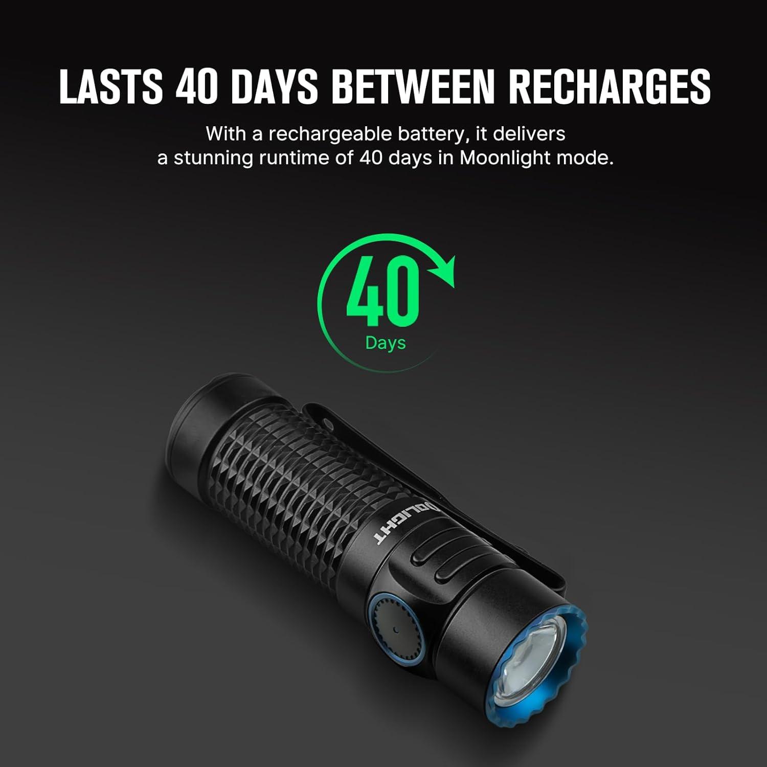 image:imageOLIGHT Warrior Nano Tactical Flashlight 1200 Lumens Rechargeable LED Light with MCC Charger Dual Switches EDC for Emergency Outdoors and Camping RedBlack