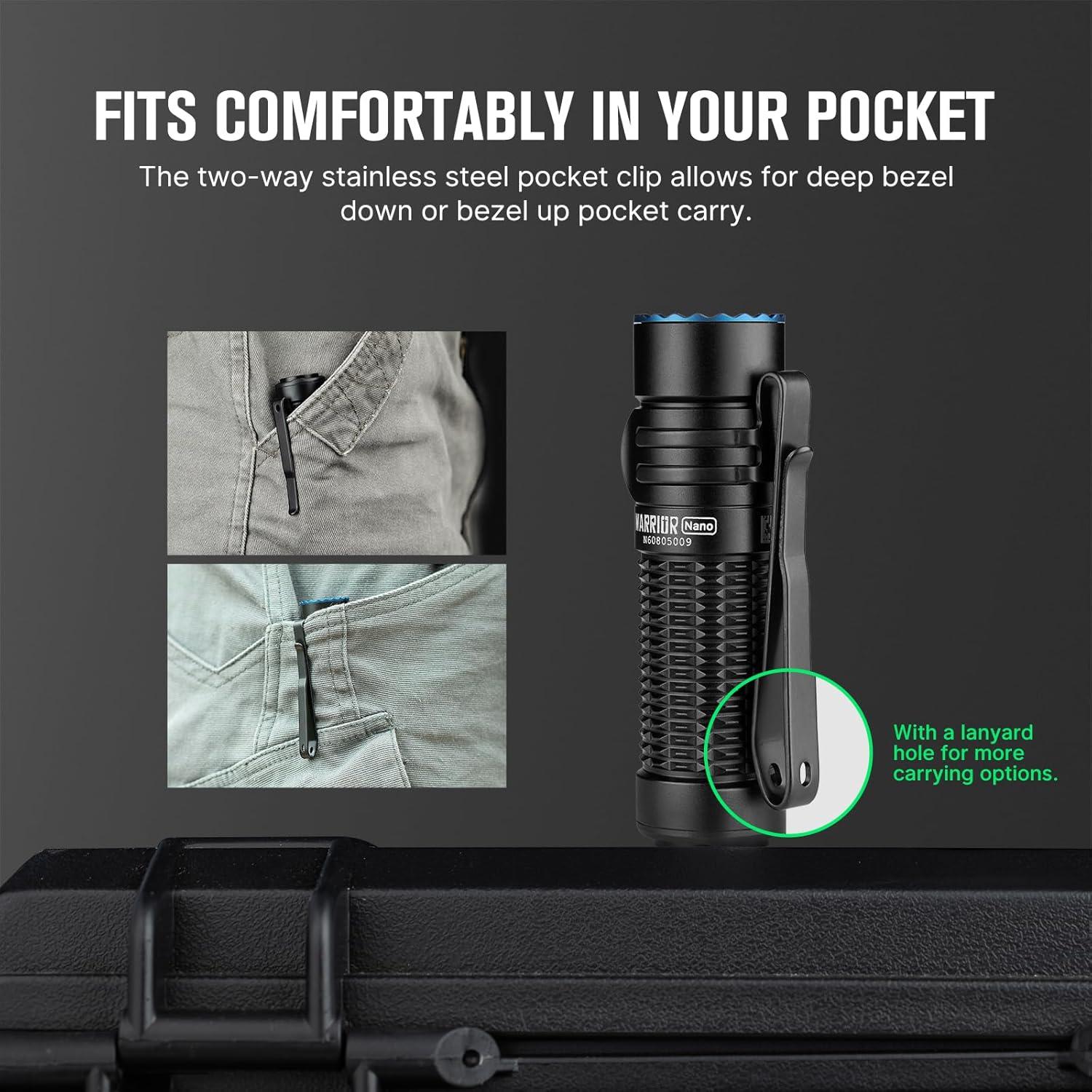 image:imageOLIGHT Warrior Nano Tactical Flashlight 1200 Lumens Rechargeable LED Light with MCC Charger Dual Switches EDC for Emergency Outdoors and Camping RedBlack