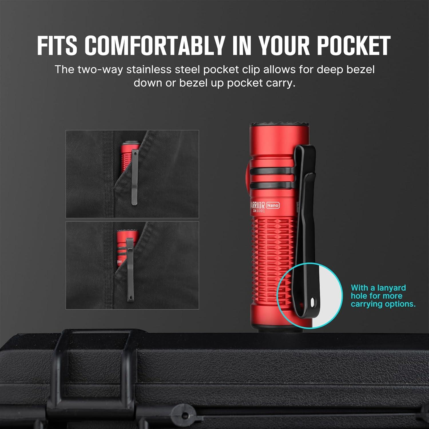 image:imageOLIGHT Warrior Nano Tactical Flashlight 1200 Lumens Rechargeable LED Light with MCC Charger Dual Switches EDC for Emergency Outdoors and Camping RedRed