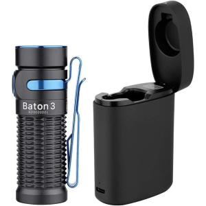 OLIGHT Baton3 Premium Edition EDC Flashlights Rechargeable 1200 Lumens Compact LED Flashlight with Type-C Charging Box, Powered by a Single Rechargeable Battery (Black)(Black)