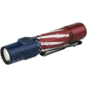 OLIGHT Warrior Ultra 2500 High Lumens Tactical Flashlight, Compact Dual Switches Rechargeable Handheld Bright Light with Proximity Sensor for Outdoor, Emergency, Searching (Stars & Stripes Edition)
