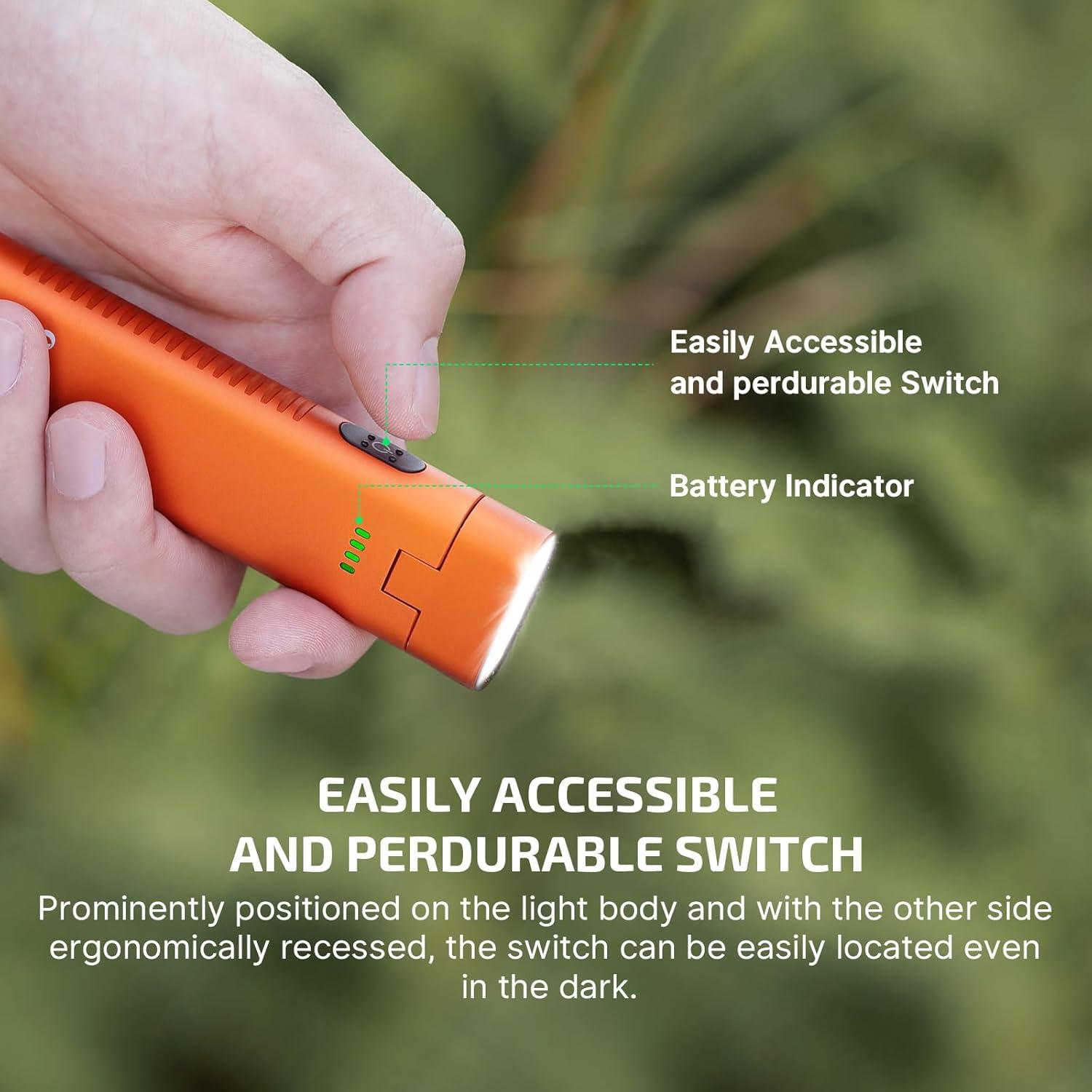 image:imageOLIGHT Arkflex Adjustable Right Angle EDC Flashlight 1000 Lumens Rechargeable Handheld Lights TwoWay Pocket Clip with an 090Articulating Head for Working Outdoors and Repairing Orange