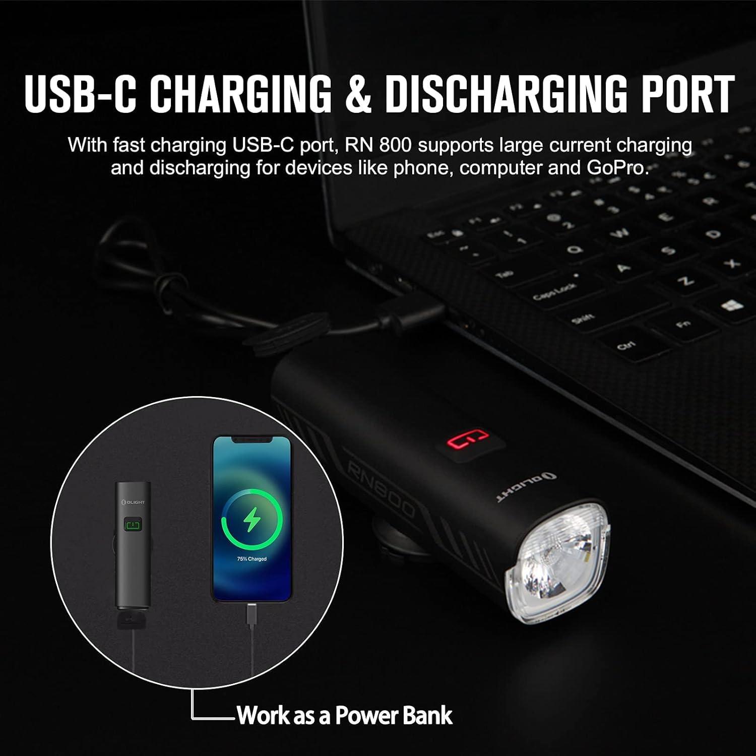 image:imageOLIGHT RN 800 Rechargeable Bike Headlights 800 Lumens for Road Urban Cyclists USB Type C Charging 1x Rechargeable Battery Included IPX6 Waterproof Bicycle Light