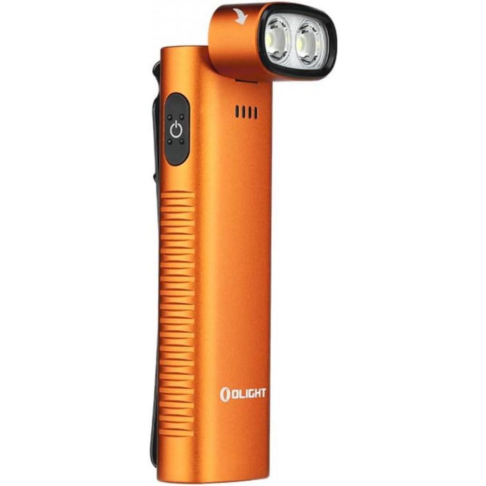 image:imageOLIGHT Arkflex Adjustable Right Angle EDC Flashlight 1000 Lumens Rechargeable Handheld Lights TwoWay Pocket Clip with an 090Articulating Head for Working Outdoors and Repairing Orange