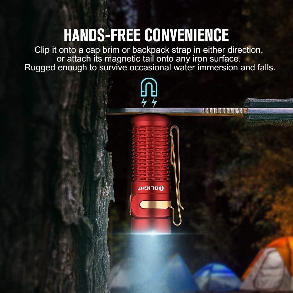 image:imageOLIGHT Baton3 Premium Edition 1200 Lumens Flashlight Powered by a Single Rechargeable Battery UltraCompact LED Flashlight with Charging Box Red