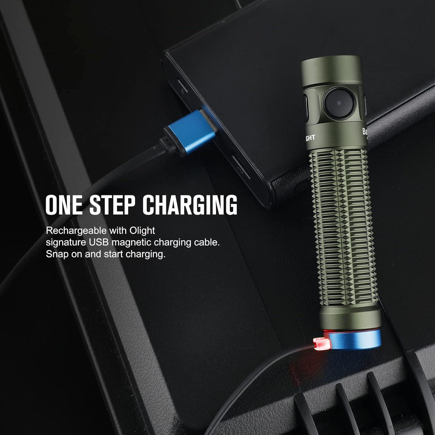 image:imageOLIGHT Baton3 Pro Rechargeable Flashlights 1500 Lumens EDC Light with MCC3 with LShape Stand and HighPerformance LED for Camping and Emergency OD Green Cool White