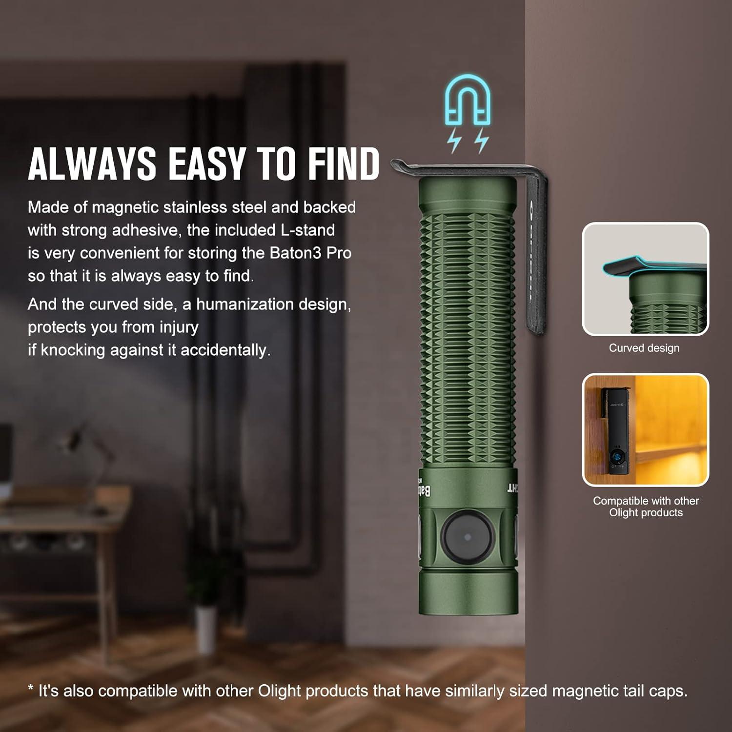 image:imageOLIGHT Baton3 Pro Rechargeable Flashlights 1500 Lumens EDC Light with MCC3 with LShape Stand and HighPerformance LED for Camping and Emergency OD Green Cool White