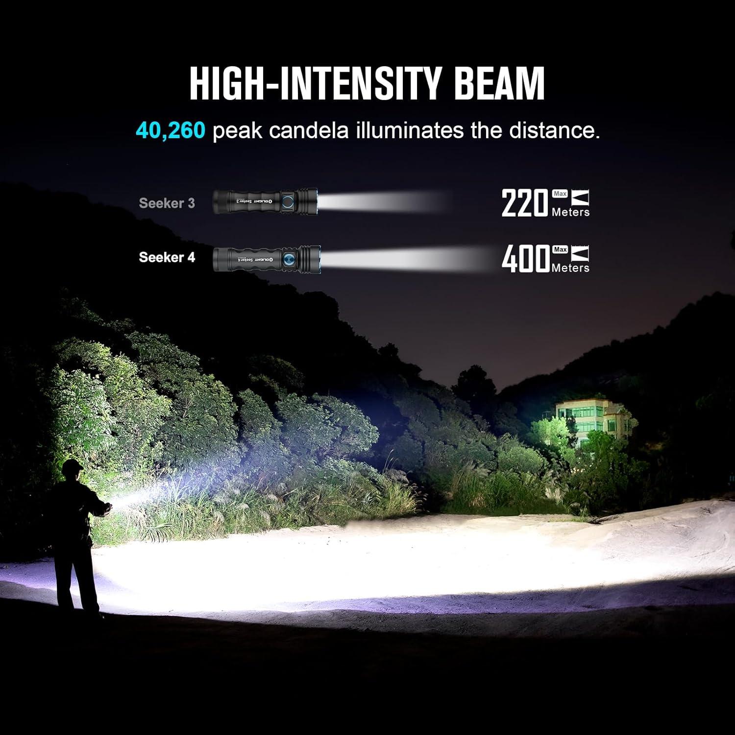image:imageOLIGHT Seeker 4 Rechargeable Flashlights 3100 Lumens High Powerful Flash Light with USBC Charging 400 Meters Long Rage LED for Emergency Camping and Law Enforcement Matte Black