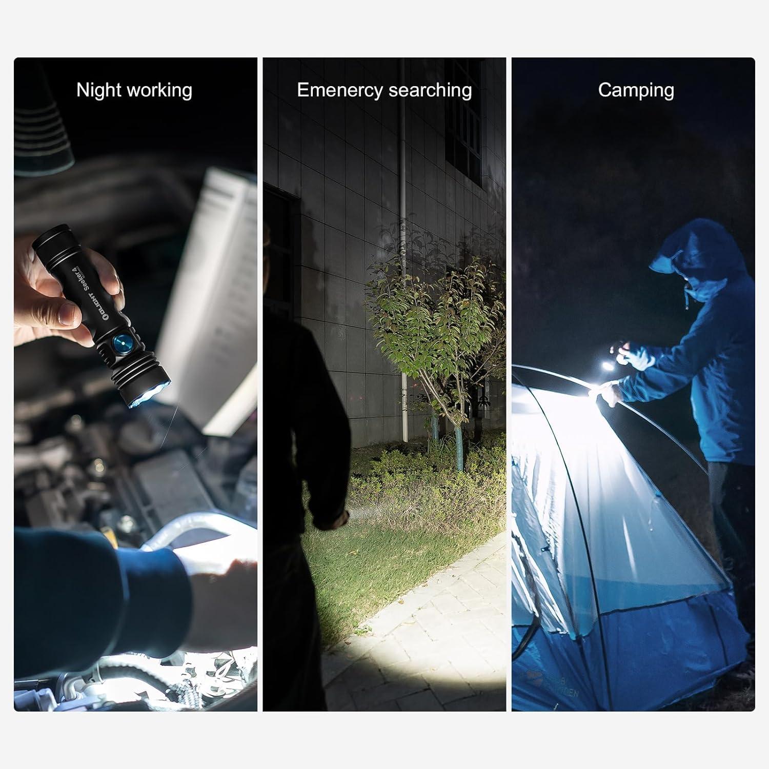 image:imageOLIGHT Seeker 4 Rechargeable Flashlights 3100 Lumens High Powerful Flash Light with USBC Charging 400 Meters Long Rage LED for Emergency Camping and Law Enforcement Matte Black
