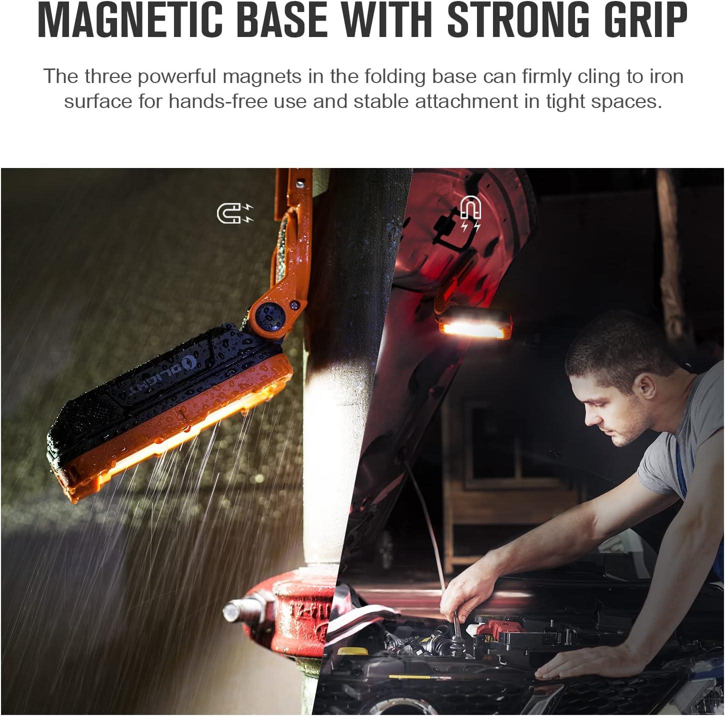 image:imageOLIGHT Swivel Pro COB Work Light 1100 Lumens LED Rechargeable Flashlight Magnetic Base and Hanging Hook 180 Rotate and 150 Swivel Handy for Car Repair Grill Camping and Emergency Use Orange
