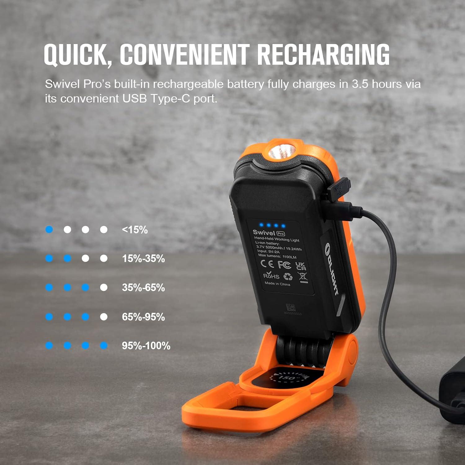 image:imageOLIGHT Swivel Pro COB Work Light 1100 Lumens LED Rechargeable Flashlight Magnetic Base and Hanging Hook 180 Rotate and 150 Swivel Handy for Car Repair Grill Camping and Emergency Use Orange