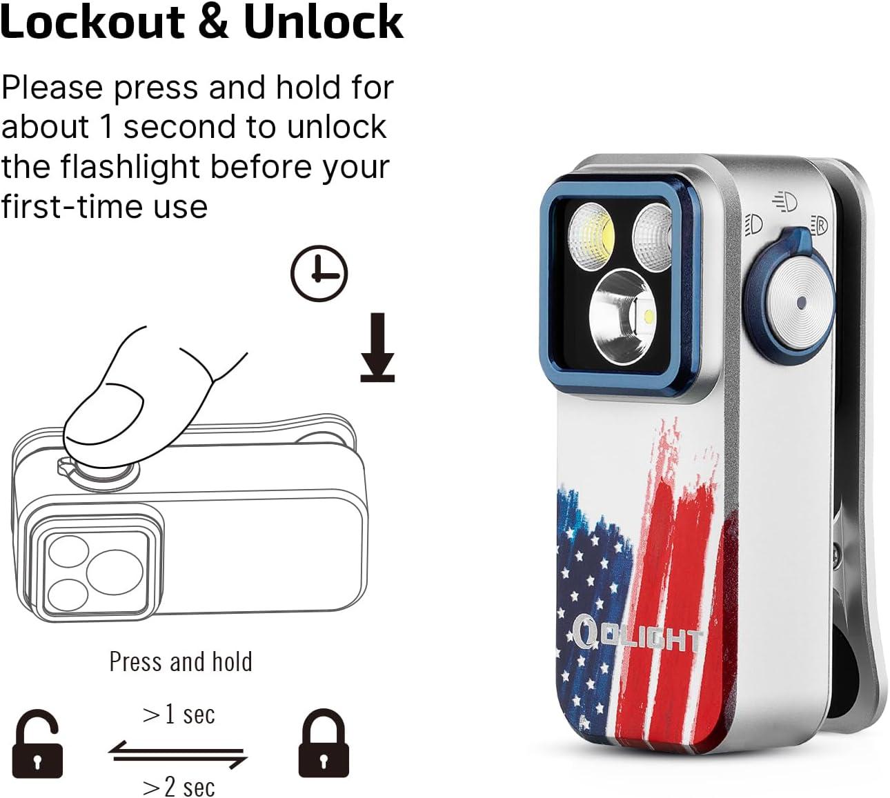 image:imageOLIGHT Oclip Pro EDC Flashlight Clipon Light Rechargeable 500 Lumens with Three Lighting Solutions TypeC Charging Magnetic Flash Lights for Signaling Cycling Outdoor or Indoor Use Crackle RedStars Stripes Edition