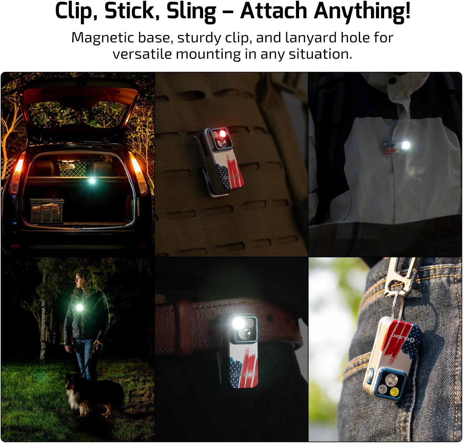 image:imageOLIGHT Oclip Pro EDC Flashlight Clipon Light Rechargeable 500 Lumens with Three Lighting Solutions TypeC Charging Magnetic Flash Lights for Signaling Cycling Outdoor or Indoor Use Crackle RedStars Stripes Edition