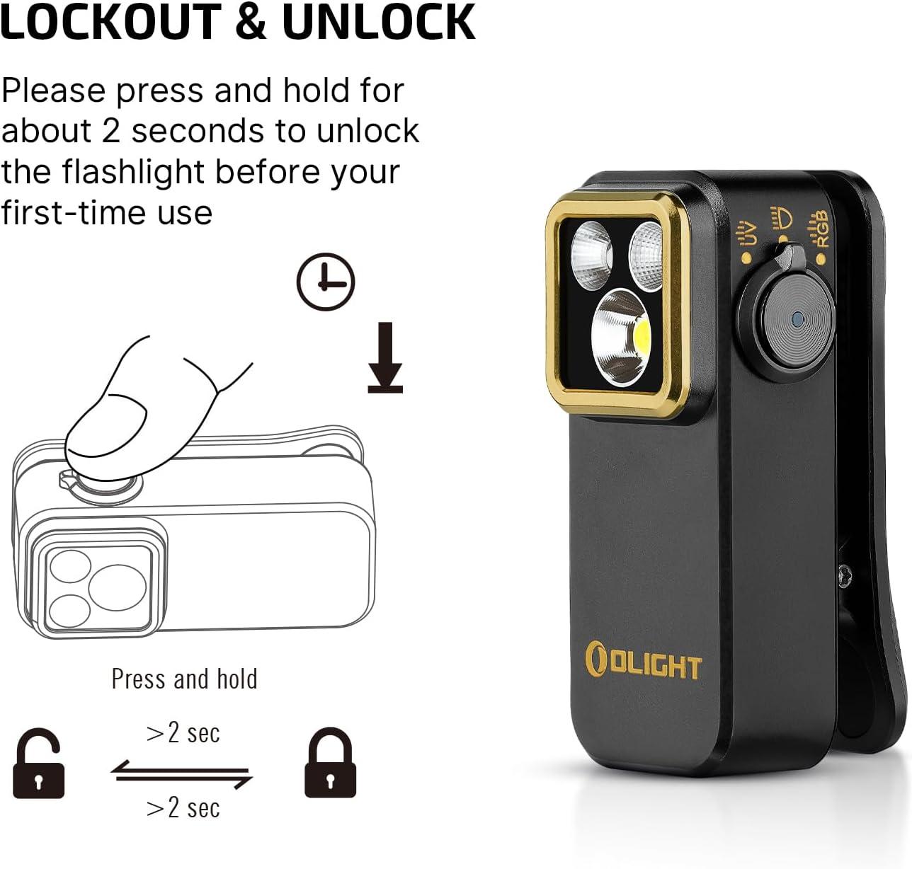 image:imageOLIGHT Oclip Pro S EDC Flashlight Clipon Light 600 Lumens TypeC Rechargeable with White LED UV and RGB Magnetic Flash Lights for Working Signaling Inspection and Outdoor Use OrangeBlack