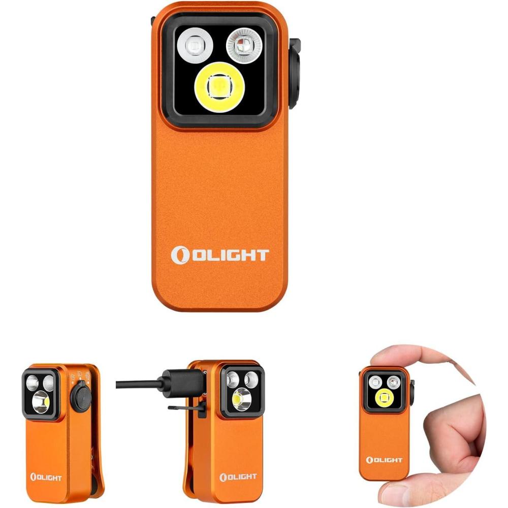 image:imageOLIGHT Oclip Pro S EDC Flashlight Clipon Light 600 Lumens TypeC Rechargeable with White LED UV and RGB Magnetic Flash Lights for Working Signaling Inspection and Outdoor Use OrangeOrange